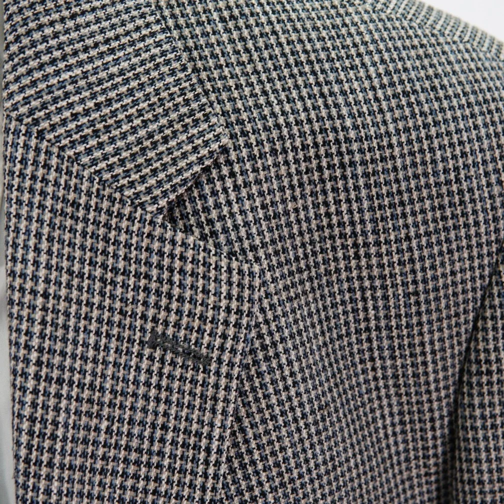 Stafford Mens 100% Silk White Blue Check Sport Coat Blazer 44R